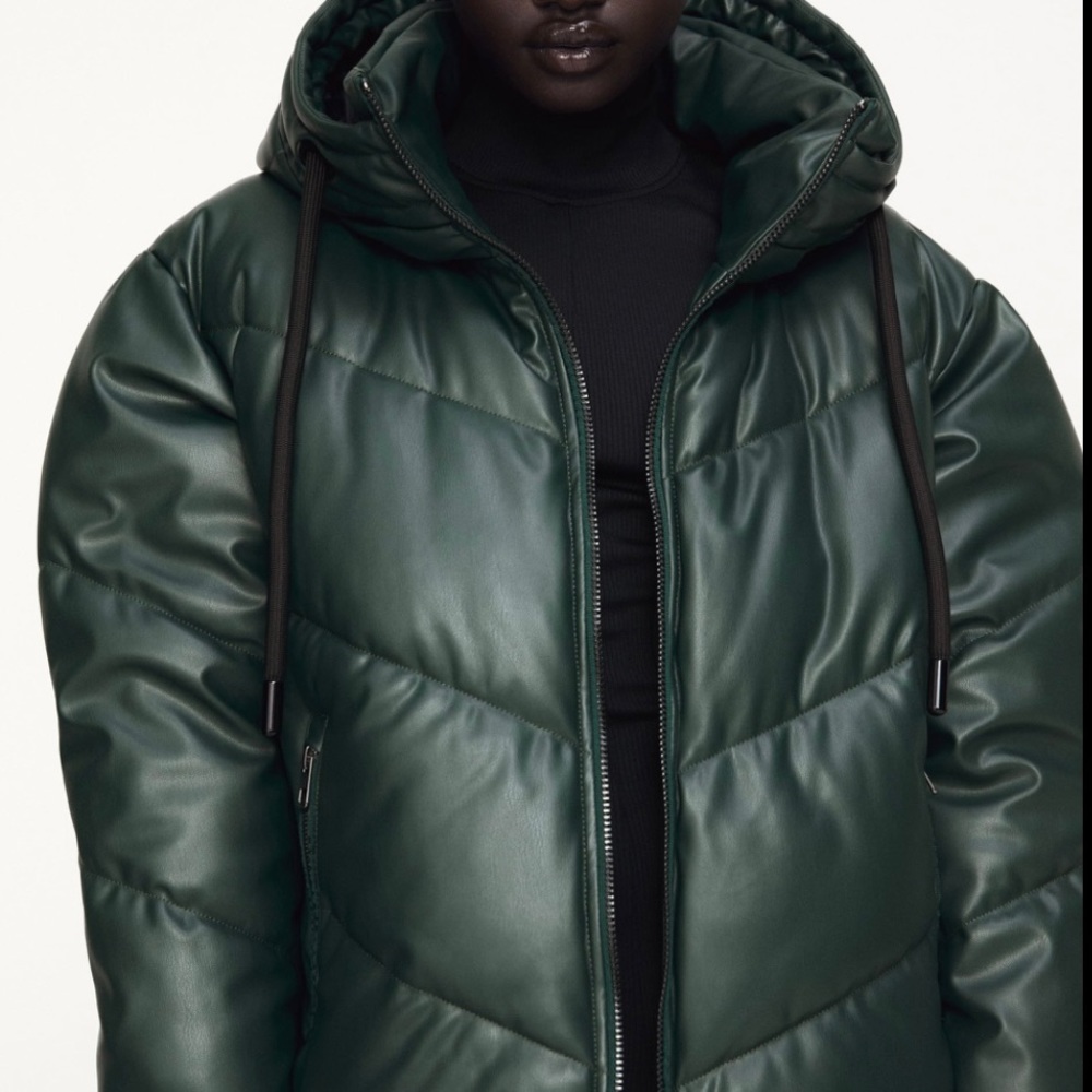 Zara Leather Green Puffer